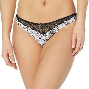 Maidenform NWT Black White Floral Comfort Lace Trim Thong Panty 40149 8 9